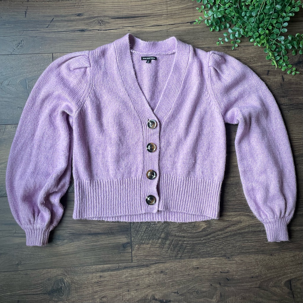 Pretty Lilac Puffy Sleeve Knit Sweater Who What Wear Small